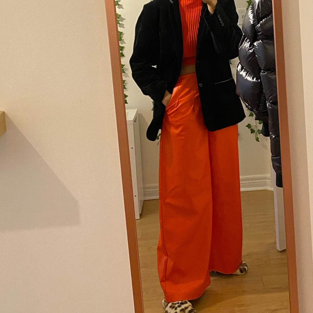Orange leather pants